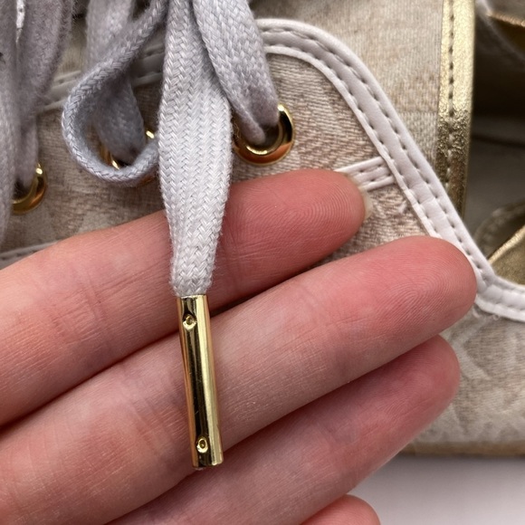 Michael Michael Kors Gold Libby Logo Jacquard Collapsible Heel Sneaker Women’s 9 - Picture 4 of 8